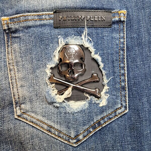 PHILIPP PLEIN Designer Skull Indian Cowboy Distressed Skinny 34x33 Jeans Italy